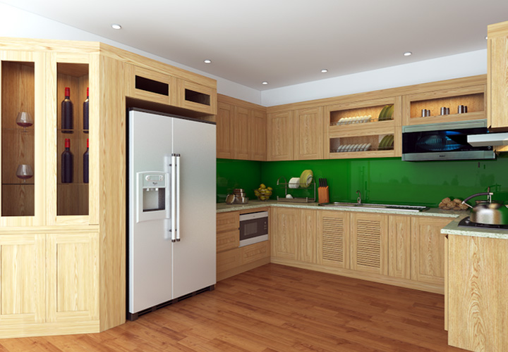 Tủ bếp gỗ sồi Nga hình chữ U SN10