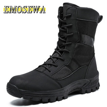 Military Tactical Ankle Boots Men Outdoor Leather Winter Fur Warm Man Boots Us Army Hunting Boots For Men Shoes Casual Black Bot